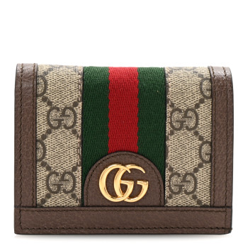 GUCCI GG Supreme Monogram Textured Dollar Calfskin Web Ophidia Card Case Beige New Acero