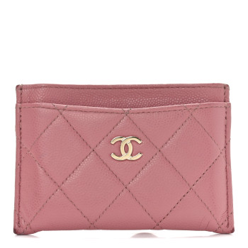CHANEL Caviar Quilted Card Holder Pink