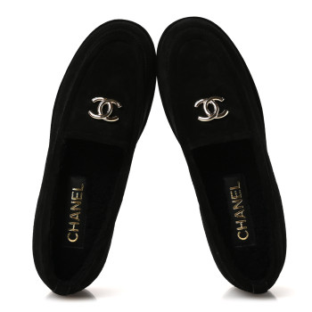 CHANEL Suede Calfskin CC Mocassins 39 Black
