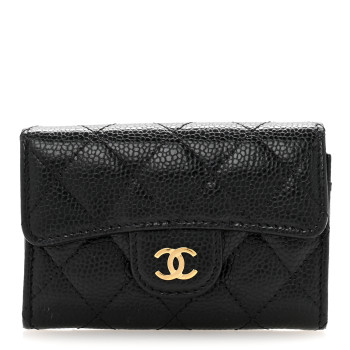 CHANEL Caviar Quilted Flap Card Holder Wallet Black