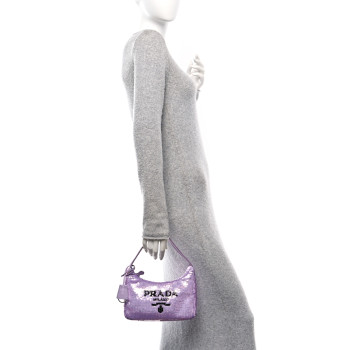 PRADA Paillettes Sequin Mini Re-Edition 2000 Bag Lilium Black