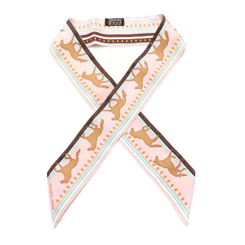 HERMES Silk Sequences Twilly Rose Pale Chocolat Vert D'Eau
