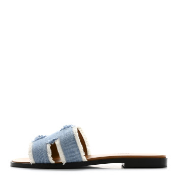 HERMES Denim Oran Fringe Sandals 36 Bleu Clair