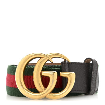GUCCI Nylon Calfskin Double G Web 40mm Belt 85 34 Green Red Dark Cocoa