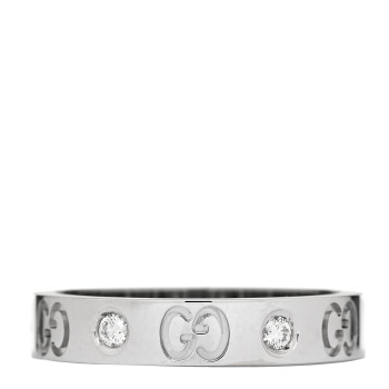 GUCCI 18K White Gold Diamond Icon Band Ring 56 7.5