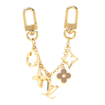 LOUIS VUITTON Brass Enamel Fleur De Monogram Bag Charm Chain Gold