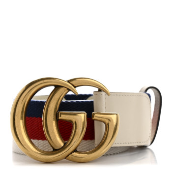 GUCCI Nylon Calfskin Sylvie Web Double G 40mm Belt 85 34 Mystic White Hibiscus Red Maritime