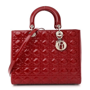 CHRISTIAN DIOR Patent Cannage Large Lady Dior Red