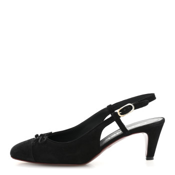 CHANEL Suede Cap Toe CC Slingback Pumps 36 Black