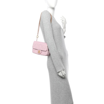CHANEL Pearly Lambskin Quilted Pearl Small Flap Pink