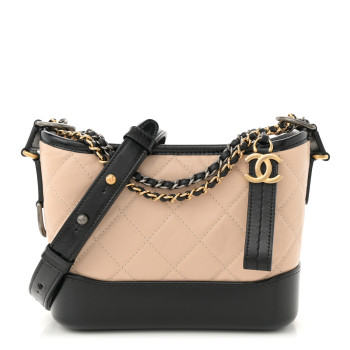 CHANEL Aged Calfskin Quilted Small Gabrielle Hobo Beige Black