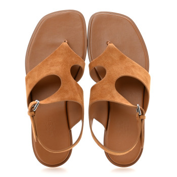 HERMES Suede Goatskin Karem Sandals 38.5 Naturel