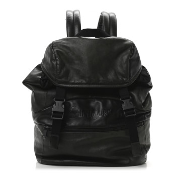 SAINT LAURENT Calfskin Logo Debossed Backpack Black