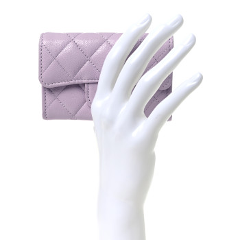 CHANEL Caviar Quilted Flap Card Holder Wallet Light Purple