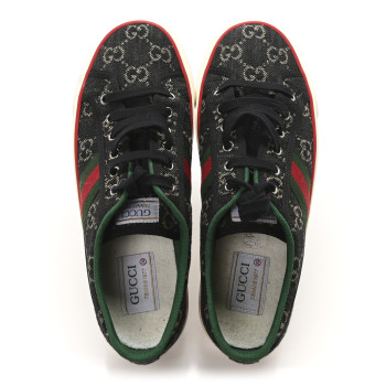 GUCCI New Denim GG Monogram Web Womens 1977 Tennis Sneakers 39 Black Ivory