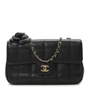 CHANEL Lambskin Quilted Mini Chocolate Bar Camellia Flap Black