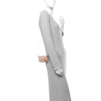 FENDI Canvas Vitello King FF Embroidered Nano Maxi Buckle Baguette Charm Rosa Quarzo