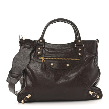 BALENCIAGA Agneau Giant 12 Gold Hardware Velo Cigare Fonce