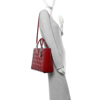 CHRISTIAN DIOR Patent Cannage Large Lady Dior Red