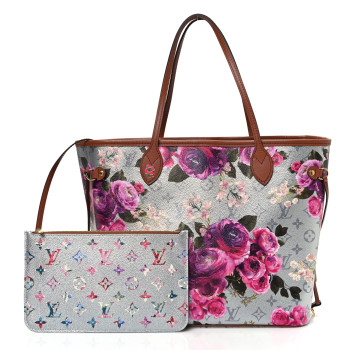 LOUIS VUITTON Metallic Monogram LV Garden Neverfull MM Silver