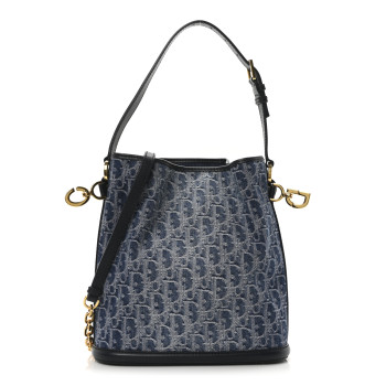 CHRISTIAN DIOR Denim Jacquard Oblique C'est Dior Bucket Bag Blue