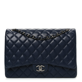 CHANEL Lambskin Quilted Maxi Double Flap Dark Blue
