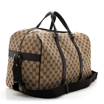 GUCCI Monogram Dollar Calfskin Boston Duffle Bag Beige Ebony Testa di Moro Marrone Scuro