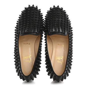 CHRISTIAN LOUBOUTIN Nappa Calfskin Rolling Spikes Flat Loafer 36.5 Black