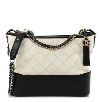 CHANEL Aged Calfskin Quilted Medium Gabrielle Hobo Black White