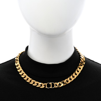 CHRISTIAN DIOR Metal CD Choker Necklace Gold