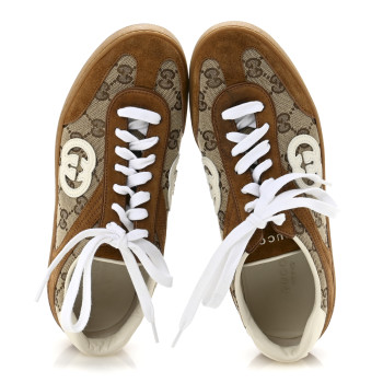 GUCCI Suede GG Monogram Womens G75 Sneakers 37.5 Beige Dark Brown