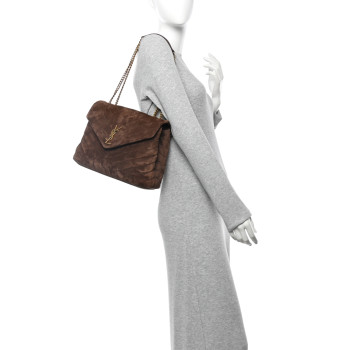 SAINT LAURENT Suede Y Quilted Monogram Medium Loulou Chain Satchel Bark Brown