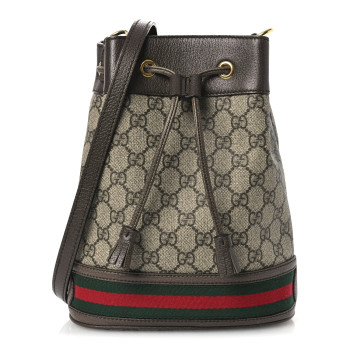GUCCI GG Supreme Monogram Web Small Ophidia Bucket Bag Brown