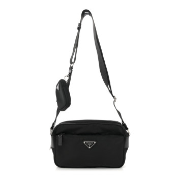 PRADA Re-Nylon Vela Saffiano Pocket Double Zip Shoulder Bag Black