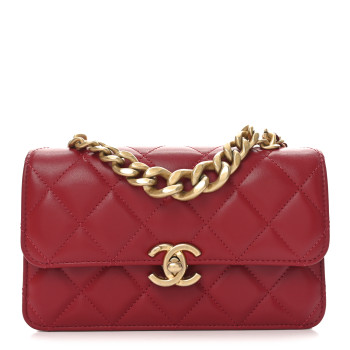 CHANEL Lambskin Quilted Chunky Chain Handle Mini Flap Red