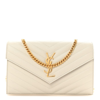 SAINT LAURENT Grain De Poudre Matelasse Chevron Monogram Chain Wallet Crema Soft