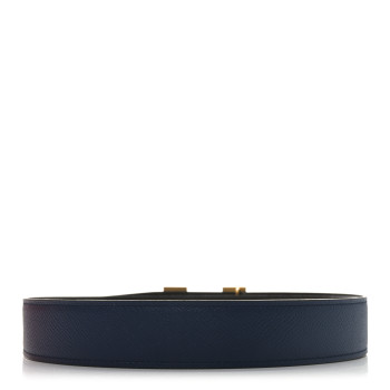 HERMES Epsom 32mm H Belt 90 36 Blue Nuit Chocolate