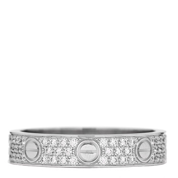 CARTIER 18K White Gold Diamond 4mm LOVE Wedding Paved Band Ring 52 6