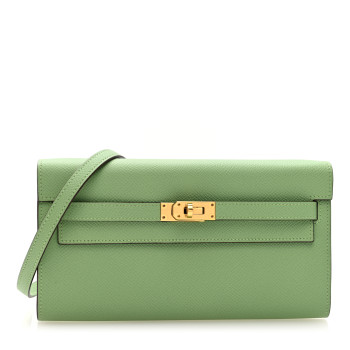 HERMES Epsom Verso Kelly Wallet To Go Vert Criquet Bleu Brume