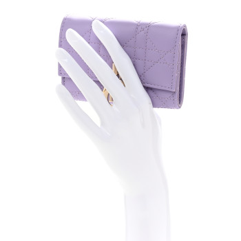CHRISTIAN DIOR Lambskin Cannage Miss Dior Glycine Wallet Purple
