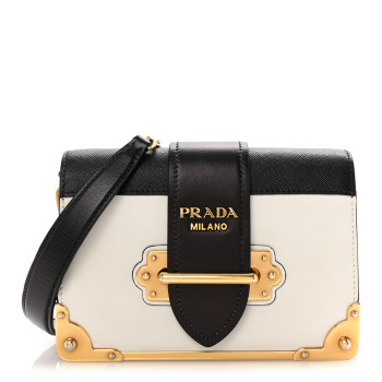 PRADA City Calf Saffiano Cahier Bag Talco Black