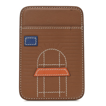 HERMES Swift Stitched Faubourg MagSafe Card Holder Gold Bleu De France Orange
