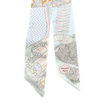 HERMES Silk De l'Ombrelle Aux Duels Twilly Ciel Rose Pale Orange