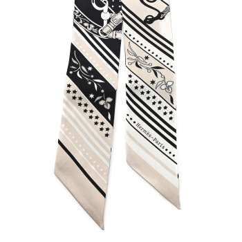 HERMES Silk Festival Des Amazones Twilly Grege Black White