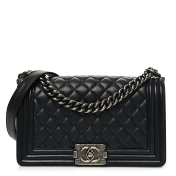 CHANEL Lambskin Quilted Medium Boy Flap Black