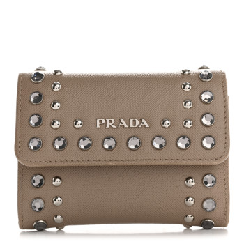 PRADA Saffiano Crystal Card Holder Cammeo