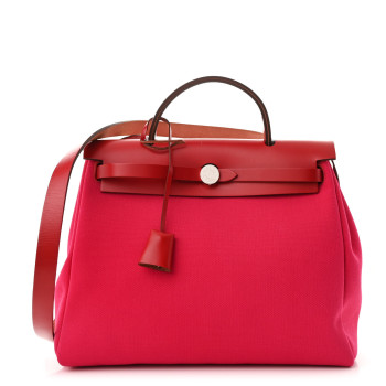 HERMES Military Toile Vache Hunter Herbag Zip PM 31 Rose Mexico Rouge Piment