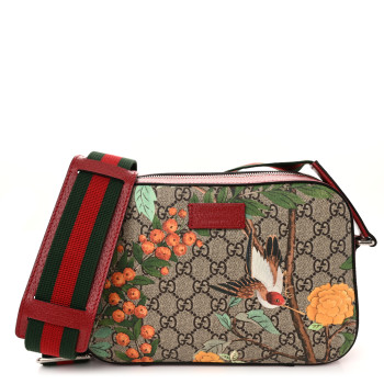 GUCCI GG Supreme Monogram Tian Web Camera Bag Beige Multicolor Red