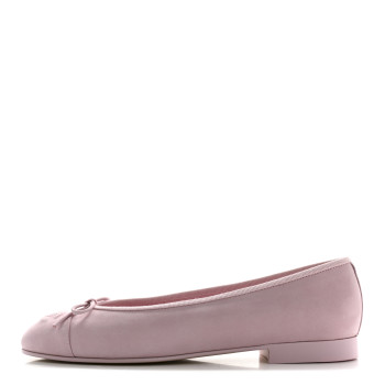 CHANEL Suede Calfskin Cap Toe CC Ballerina Flats 38 Light Pink