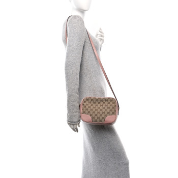 GUCCI Monogram Mini Bree Messenger Bag Beige Soft Pink